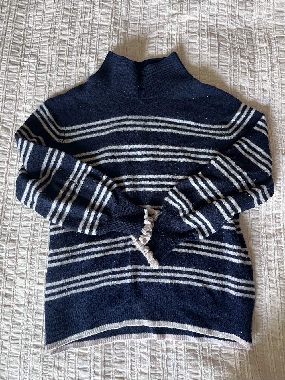 Rebecca Taylor Navy and White Striped Mock Neck Sweater